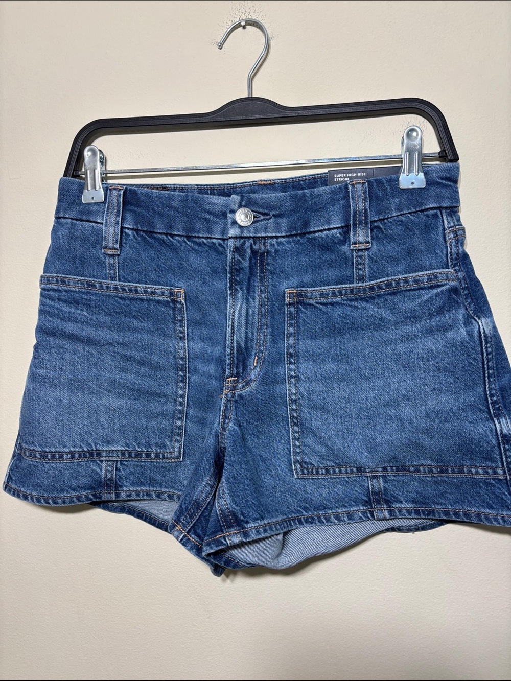 American Eagle Outfitters Dark Blue Denim Patch-Pocket Shorts